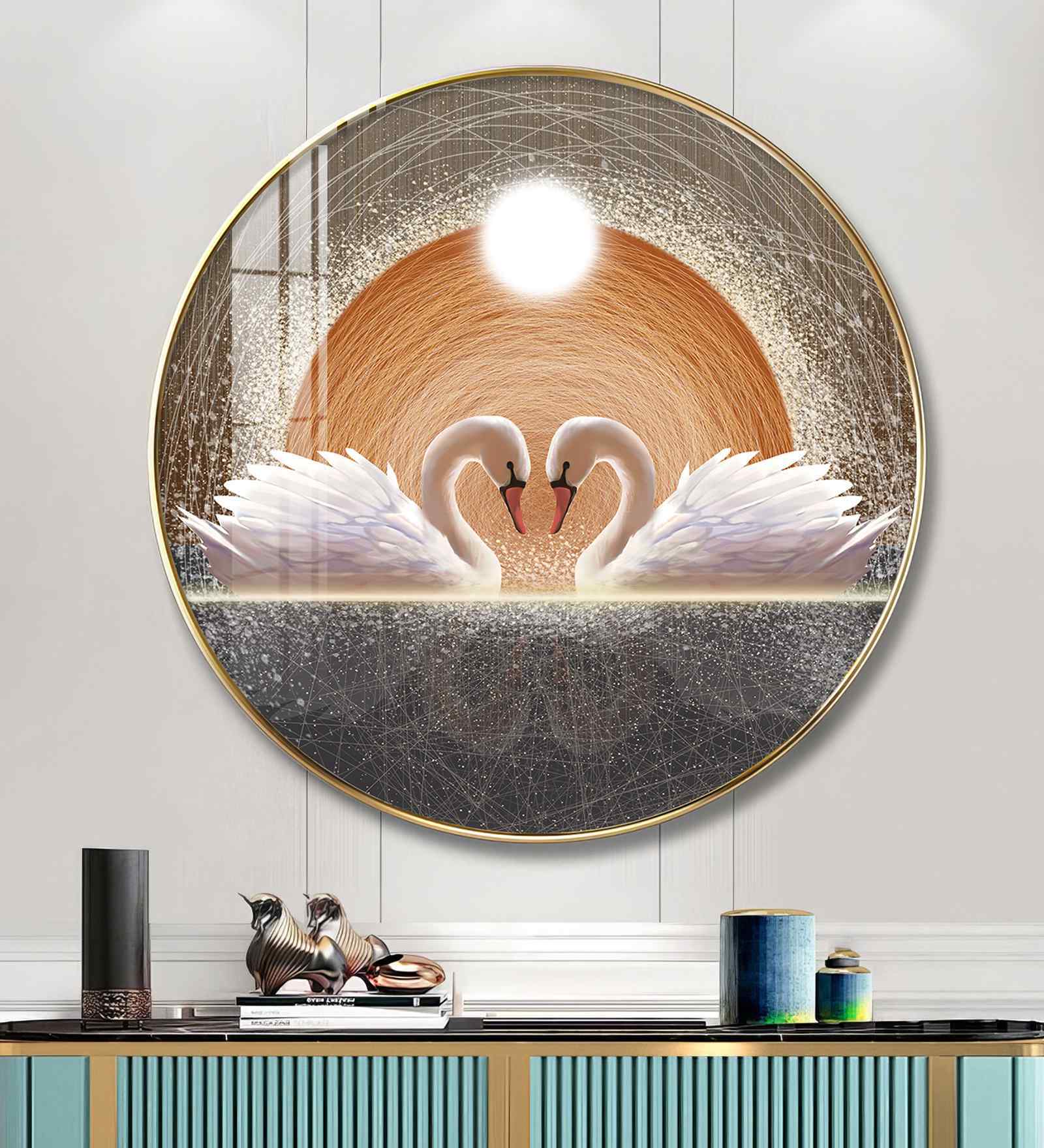 Loving Couple Swan Acrylic Round Wall Art