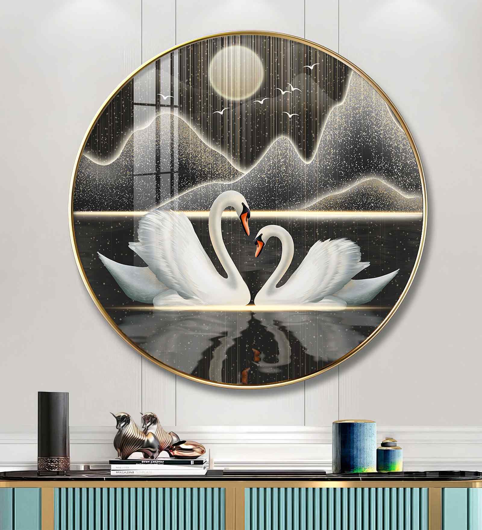 Loving Swan Acrylic Round Wall Art
