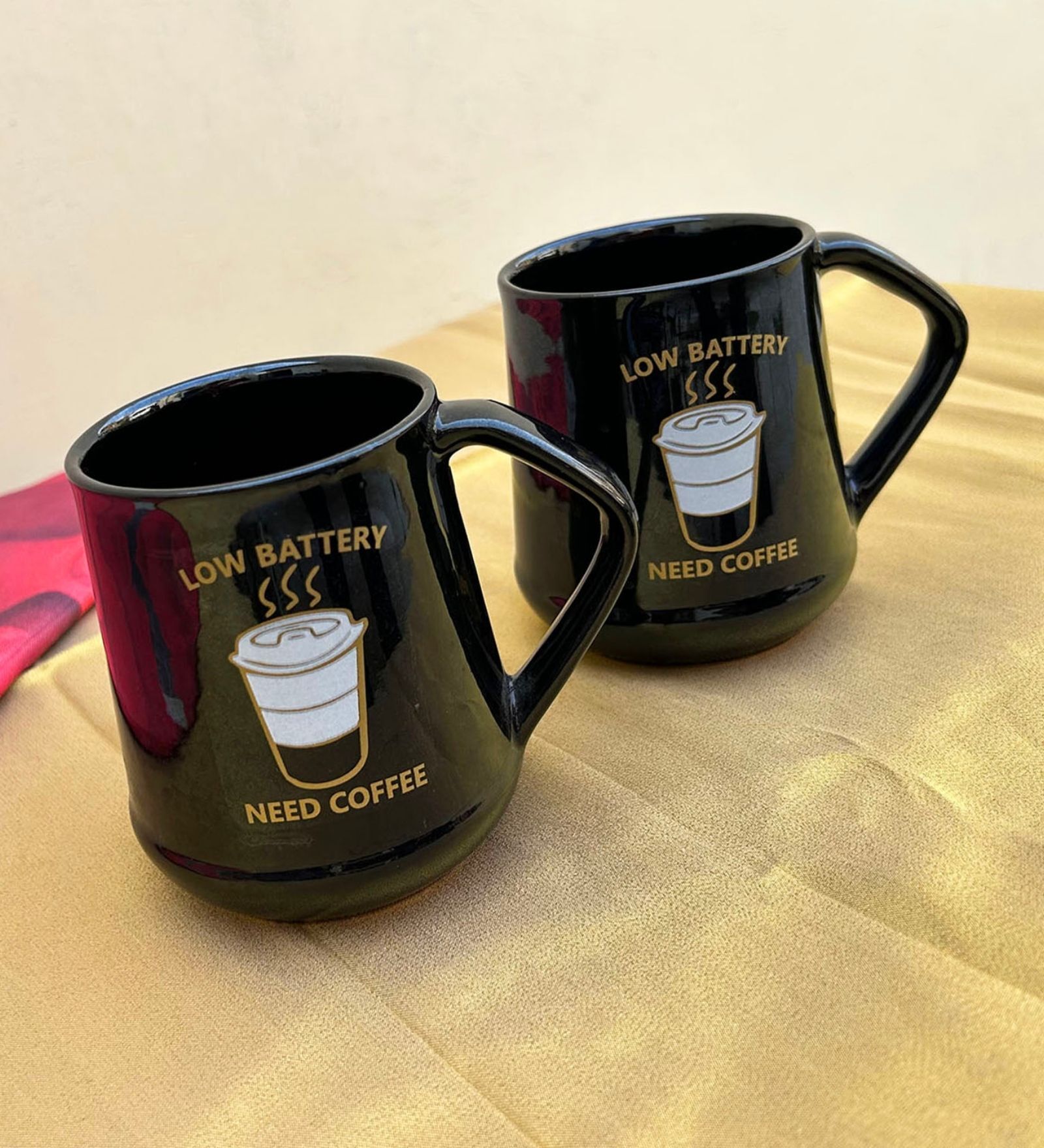 Low Battery Need Coffee Black Ceramic  Tea Cups