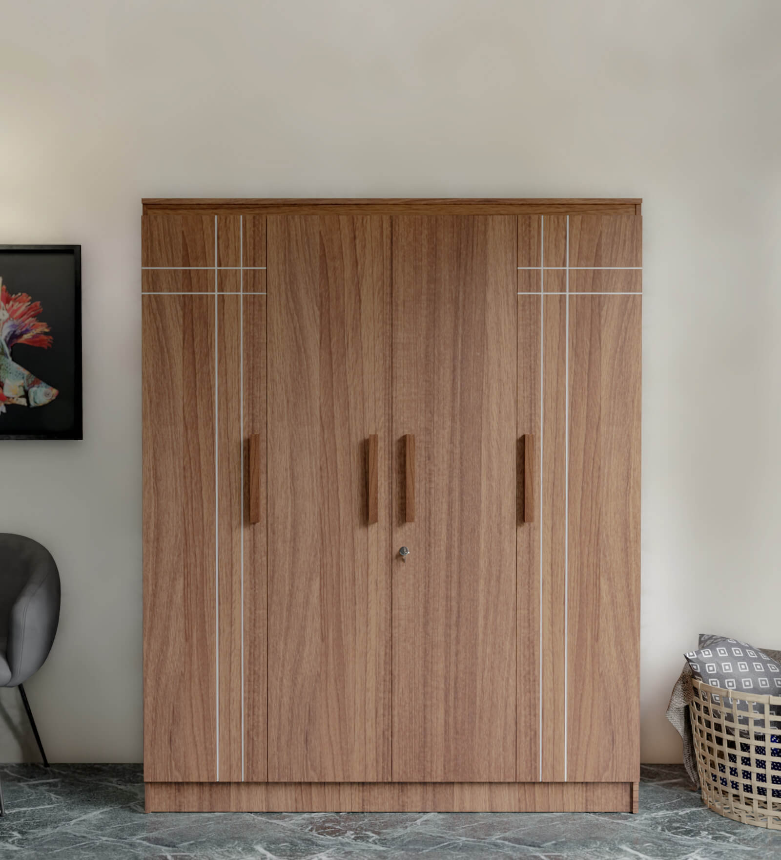 Loyal 4 Door Wardrobe In Leon Teak Finish