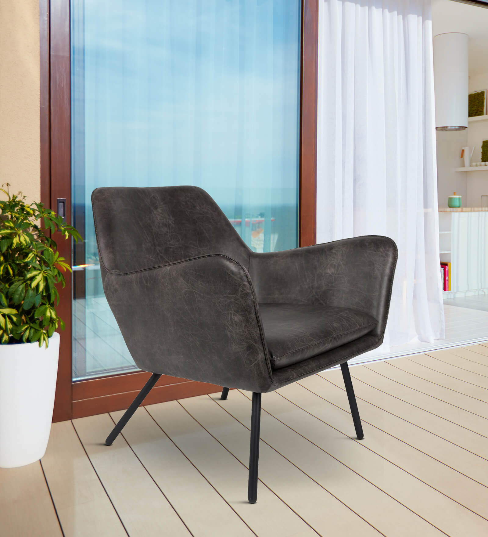 Loyal Leatherette Lounge Chair In Black Colour