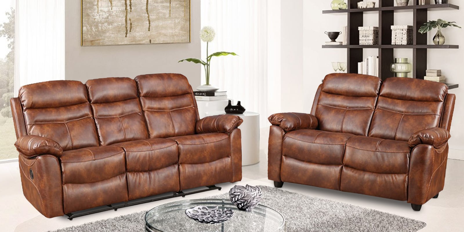 Logan Nappa Aire Three Seater Recliner with 2 Seater Sofa in Brown Colour