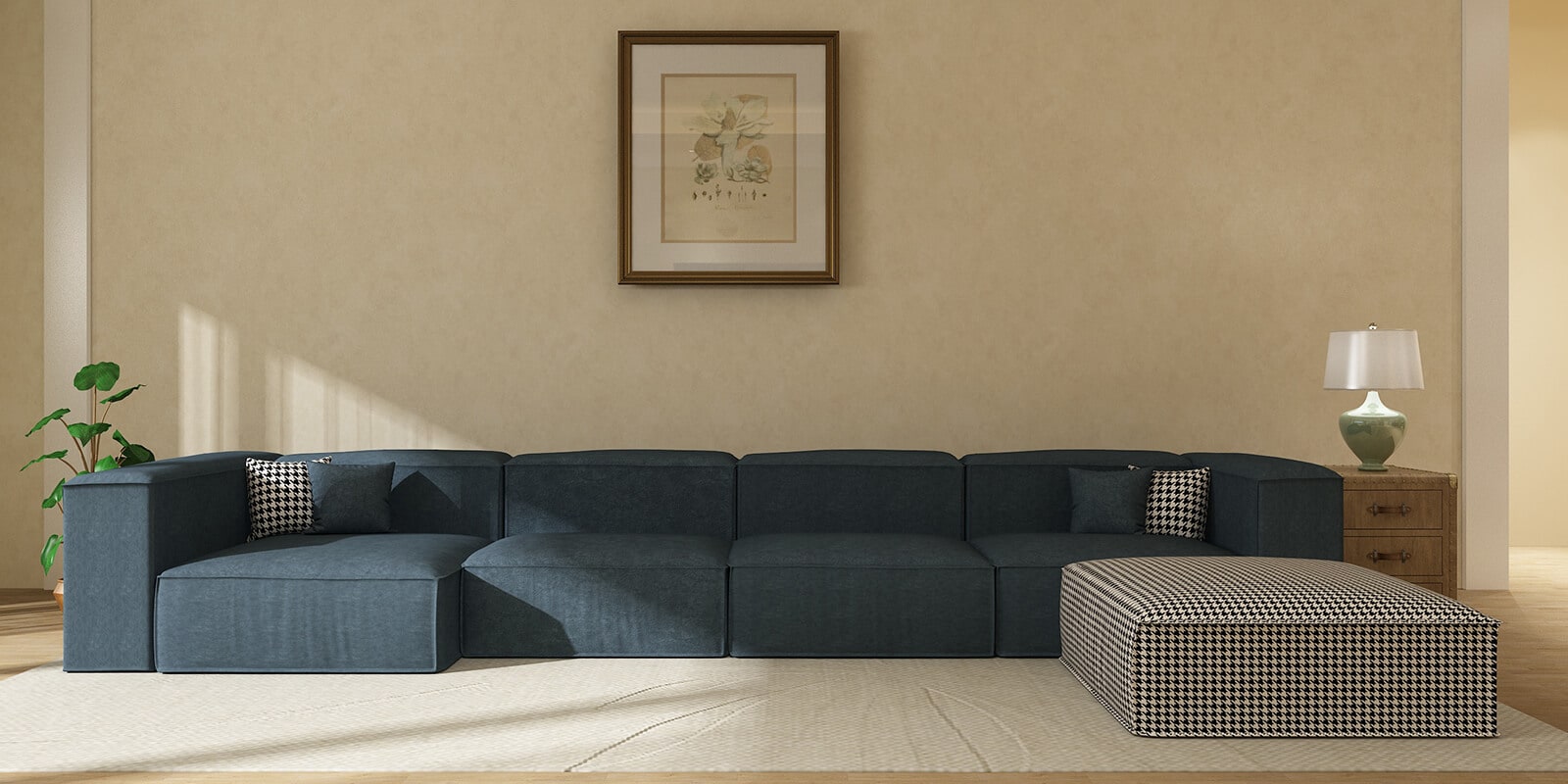 Lorenzo Suede fabric Luxurious Modular Sofa in Navy Blue  Colour