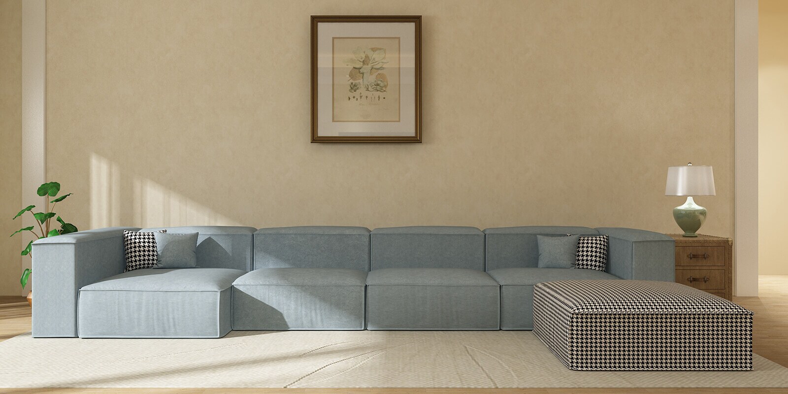Lorenzo Suede fabric Luxurious Modular Sofa in Steel Blue Colour