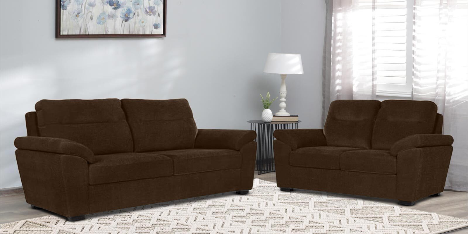 Buy Lounger Fabric Sofa Set (3+2) In Dark Earth Colour at 32 OFF by