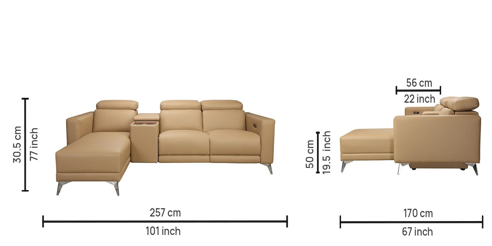 Loures Premium Two Seater Recliner with Lounger in Cream Clour
