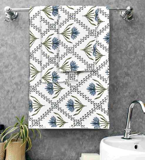 Lolite Madhuban Floral Waffle Cotton 250 GSM Bath & Hand Towel Set