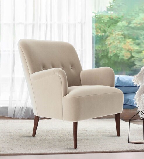 London Velvet Lounge Chair In Beige Color