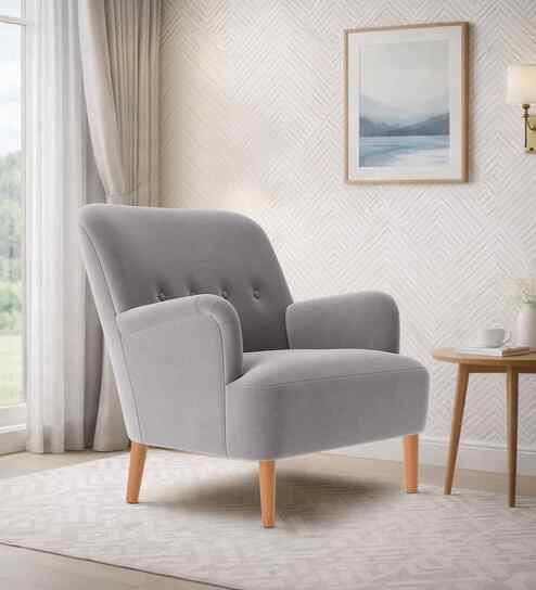 London Velvet Lounge Chair In Grey Colour