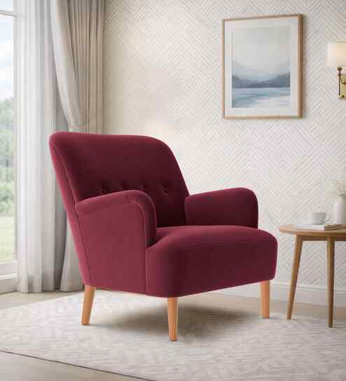 London Velvet Lounge Chair In Maroon Color