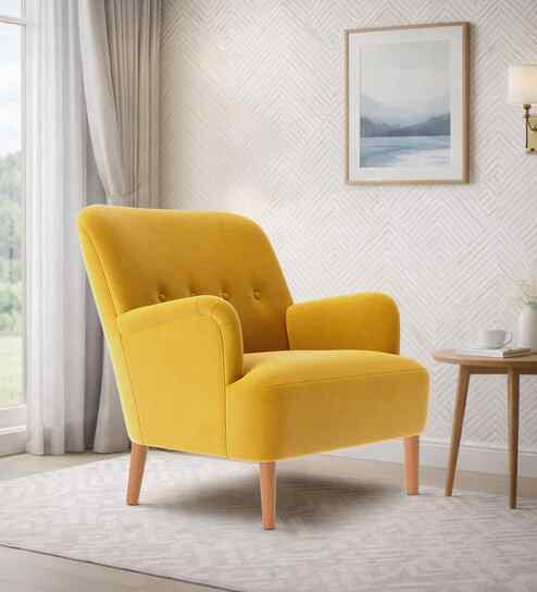 London Velvet Lounge Chair In Yellow Color