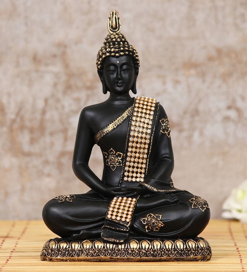 Lord Buddha Black Polyresin Idol