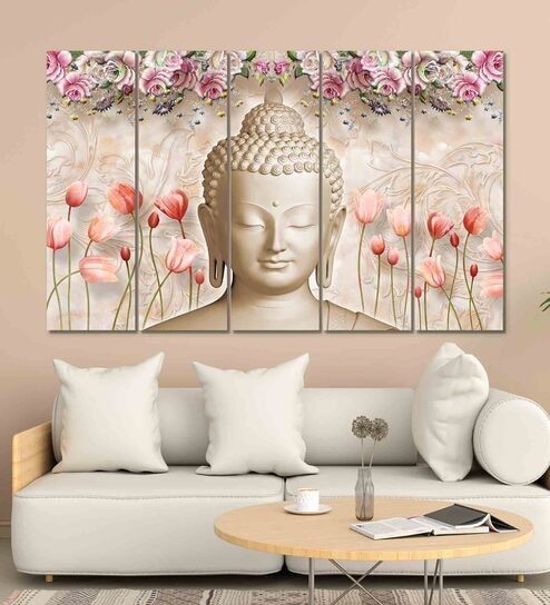 Lord Buddha Multicolour MDF (Set of 5) Art Panels