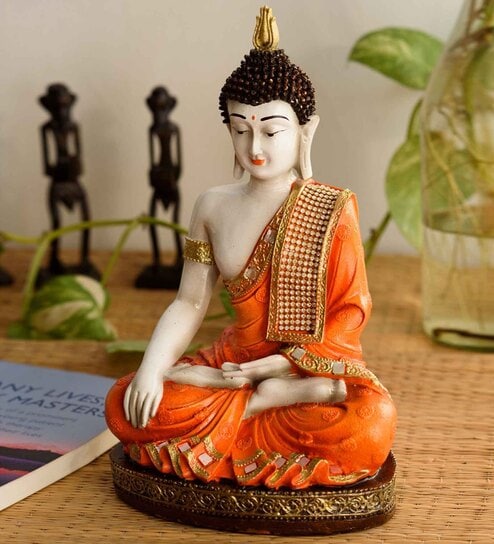 Lord Buddha Orange Polyresin Idol
