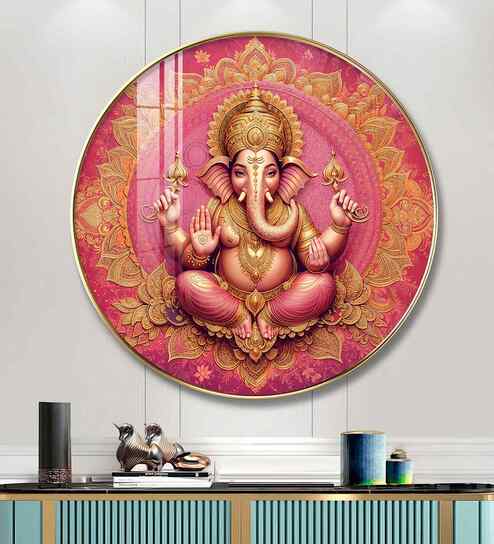 Lord Ganesha Giving Blessing Acrylic Round Wall Art