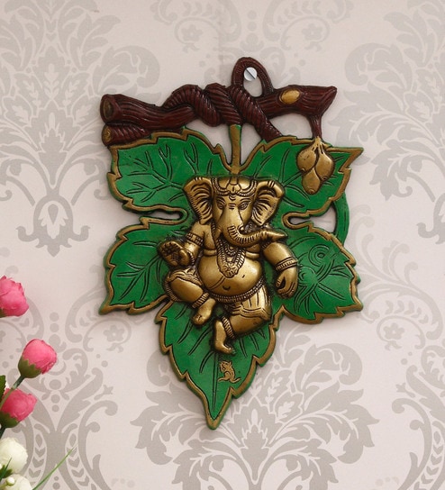 Lord Ganesha Green Metal Idol