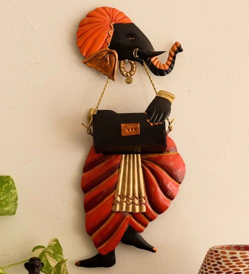 Lord Ganesha Orange Iron Idol