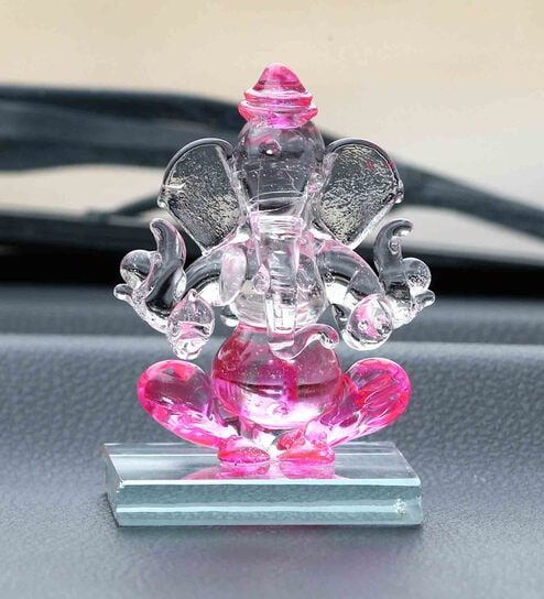 Lord Ganesha Pink Crystal Idol