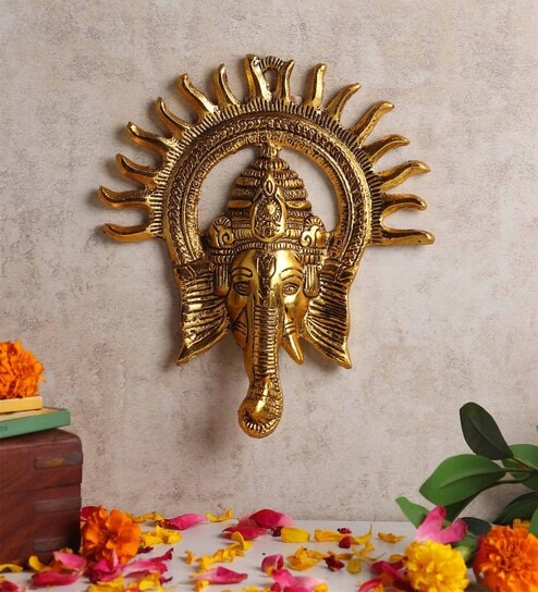 (1Pc) Gold Metal Lord Ganesha Idol For Pooja Room, Home Mandir & Spiritual D cor
