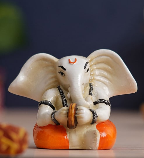 Lord Ganesha White Polyresin Idol