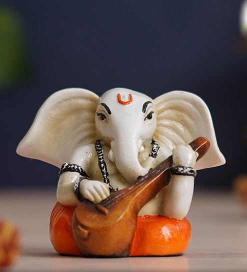 Lord Ganesha White Polyresin Idol