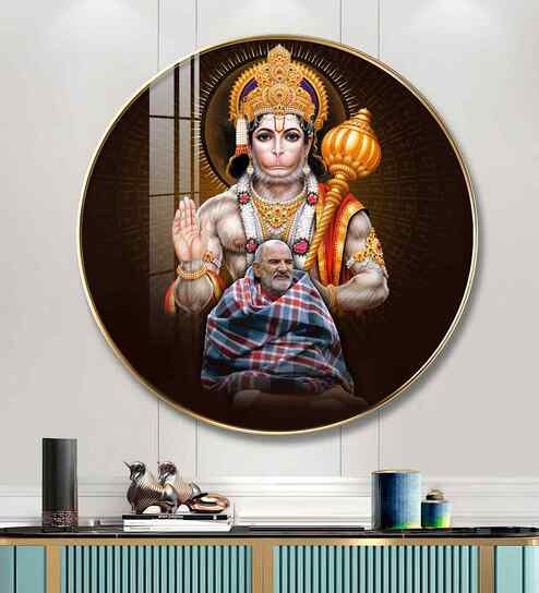 Lord Hanuman Ji And Neem Karoli Baba Acrylic Round Wall Art