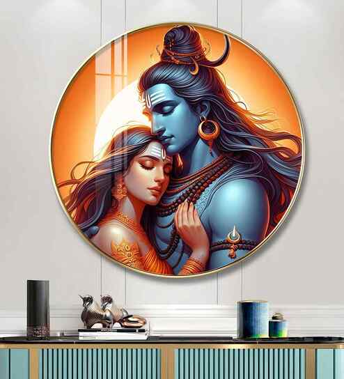 Lord Shiva And Goddess Parvati Acrylic Round Wall Art