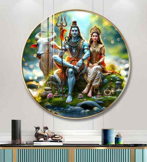 Lord Shiva And Shakti Acrylic Round Wall Art