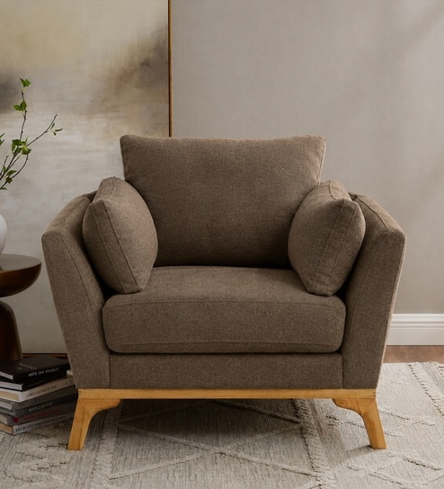 Lorentz Walnut Finish Boucle Fabric Lounge Chair In  Brown Colour