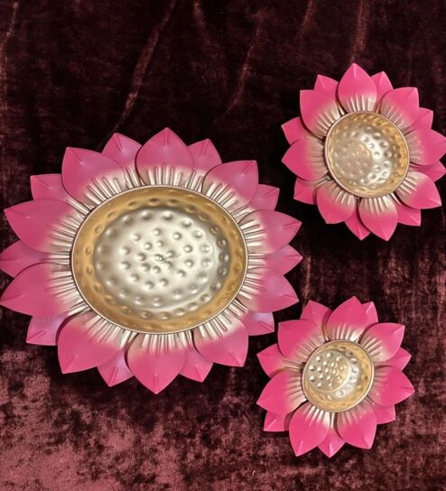 Lotus 12 Inch Metal Urli (Pink & Gold)