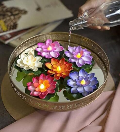 (Pack of 2) Lotus Floating Battery Operated LED Diya