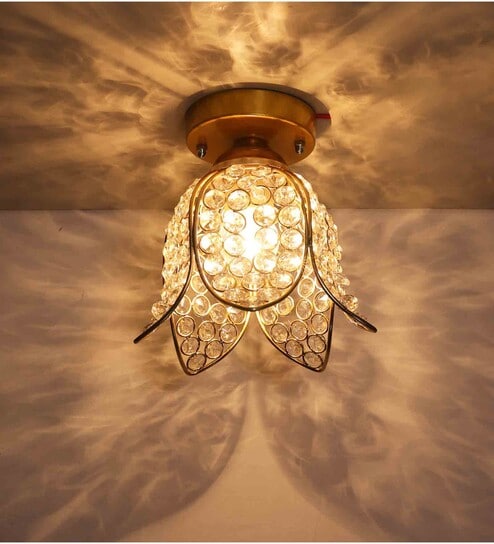 Lotus Gold Metal & Crystal Ceiling Flush Mount Light