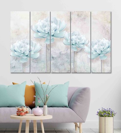Lotus Multicolour MDF (Set of 5) Art Panels