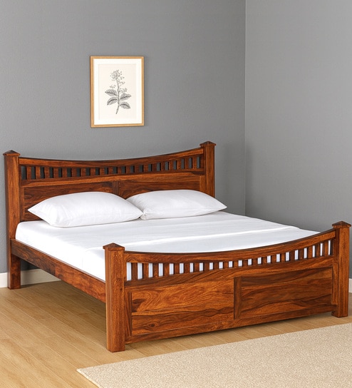 Lotus Sheesham Wood King Size Bed In Honey Oak Finish