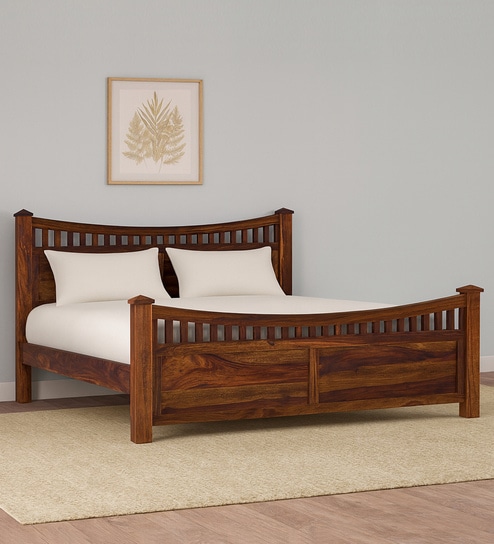 Lotus Sheesham Wood King Size Bed In Provincial Teak Finish