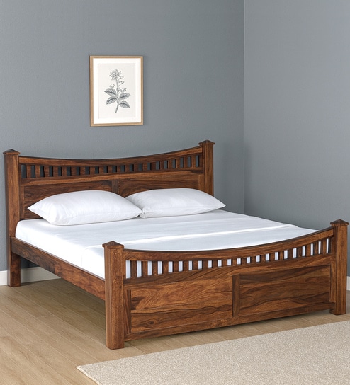 Lotus Sheesham Wood Queen Size Bed In Provincial Teak Finish