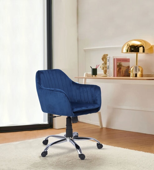 Lotus Velvet Guest Chair In Blue Colour