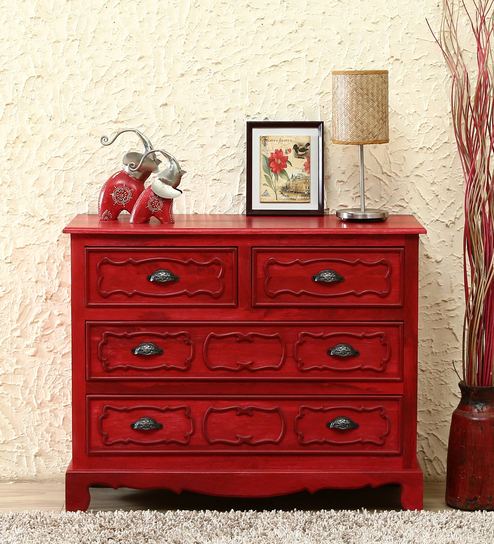 Buy Louise Chest Of Drawers In Red Gold Finish By Bohemiana
