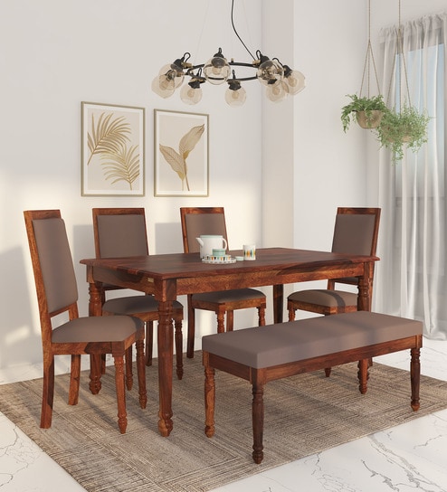 Buy Louis Sheesham Wood 6 Seater Dining Set In Honey Oak Finish