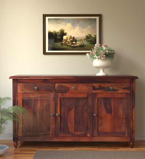 Buy Louis Solid Wood Sideboard In Honey Oak Finish By Amberville