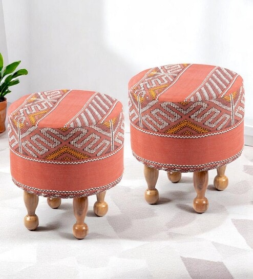 Louisville Ottoman Set Of 2 In Red Colour