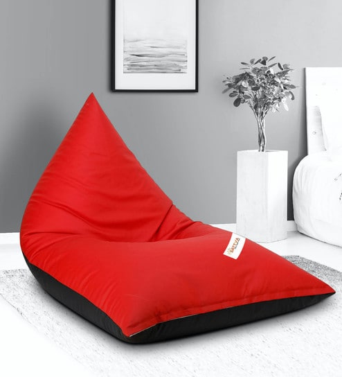 Lounge Jumbo Leatherette Bean Bag with Beans in Black & Red Colour