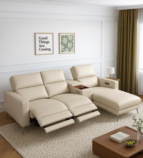 Loures Luxe Two Leatherette Seater Recliner with Lounger in Cream Clour
