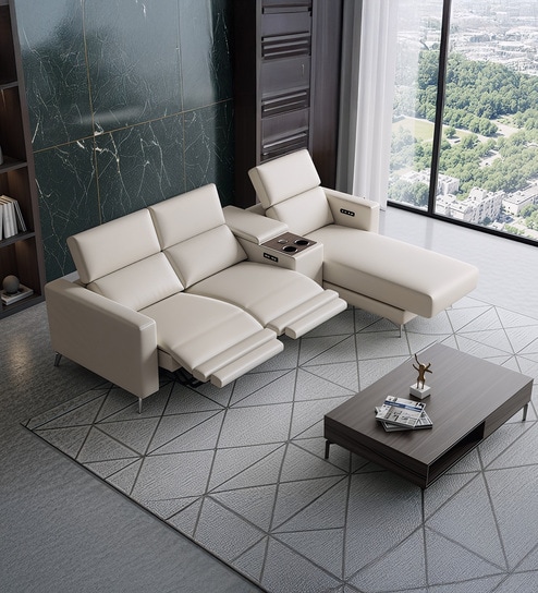 Loures Luxe Two Leatherette Seater Recliner with Lounger in Cream Clour