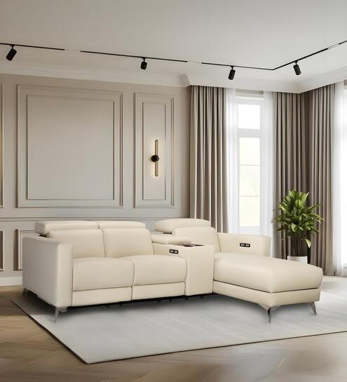 Loures Luxe Two Leatherette Seater Recliner with Lounger in Cream Clour