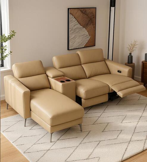 Loures Premium Two Seater Recliner with Lounger in Cream Clour