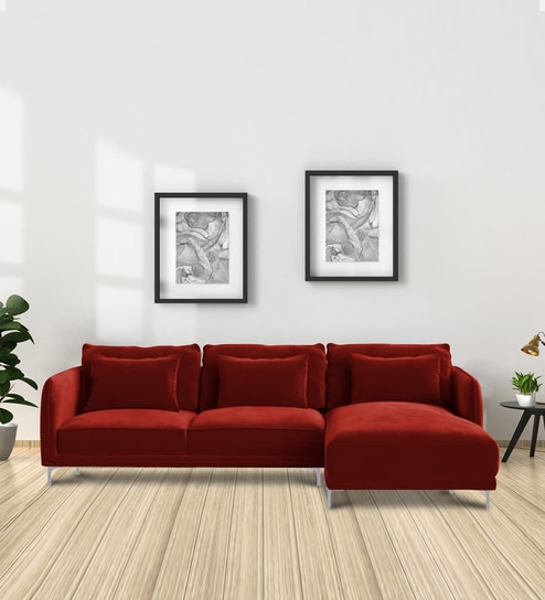 Lovable Velvet Fabric LHS Sectional Sofa In Red Finish