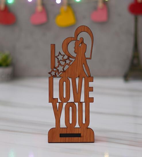 Love You Brown Engineered Wood Showpiece With Stand
