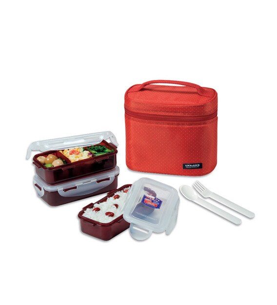 Buy Lock&Lock Lunch Box Set with Red Bag, Spoon and Fork Online Lunch