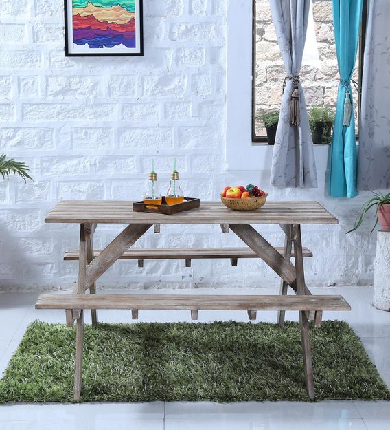 Buy Lomira Solid Wood 4 seater Patio Dining Set in Distress Finish Bohemiana By Pepperfry